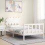 White solid wood bed frame with headboard 100x200 cm by , Beds and slatted bases - Ref: Foro24-3193457, Price: 122,36 €, Disc...