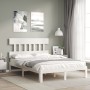 Double bed frame with white solid wood headboard by , Beds and slatted bases - Ref: Foro24-3193567, Price: 127,58 €, Discount: %