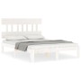 Double bed frame with white solid wood headboard by , Beds and slatted bases - Ref: Foro24-3193567, Price: 127,58 €, Discount: %