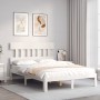 Double bed frame with white solid wood headboard by , Beds and slatted bases - Ref: Foro24-3193567, Price: 127,58 €, Discount: %