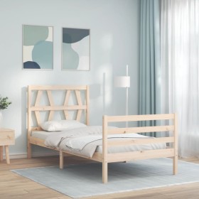 Single bed frame with solid wood headboard by , Beds and slatted bases - Ref: Foro24-3194336, Price: 92,25 €, Discount: %