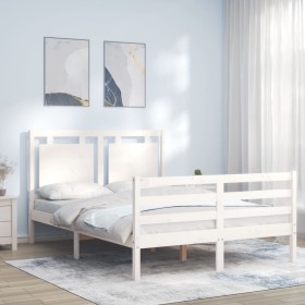 White solid wood bed frame with headboard 140x190 cm by , Beds and slatted bases - Ref: Foro24-3194032, Price: 151,00 €, Disc...