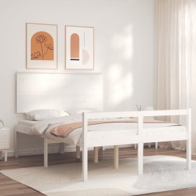 Cama para personas mayores con cabecero madera maciza blanco de , Camas y somieres - Ref: Foro24-3195457, Precio: 180,99 €, D...