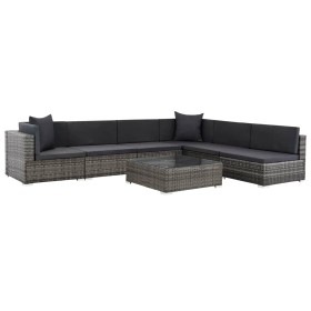 Set de muebles de jardín 7 pzas y cojines ratán sintético gris de vidaXL, Conjuntos de jardín - Ref: Foro24-44601, Precio: 71...