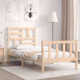 Single bed frame with solid wood headboard by , Beds and slatted bases - Ref: Foro24-3193036, Price: 97,59 €, Discount: %