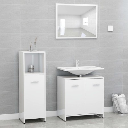 Juego muebles de baño 3 piezas madera ingeniería blanco brillo de , Muebles de baño - Ref: Foro24-3056913, Precio: 103,59 €, ...