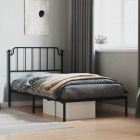 Bed frame with black metal headboard 100x190 cm by , Beds and slatted bases - Ref: Foro24-373881, Price: 62,41 €, Discount: %