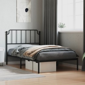 Bed frame with black metal headboard 107x203 cm by , Beds and slatted bases - Ref: Foro24-373883, Price: 67,99 €, Discount: %