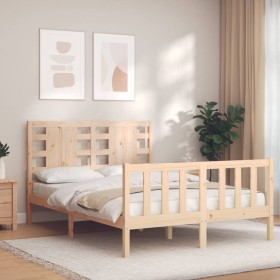 Double bed frame with solid wood headboard by , Beds and slatted bases - Ref: Foro24-3192791, Price: 158,44 €, Discount: %