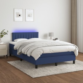 Box spring bed with mattress and LED blue fabric 120x200 cm by , Beds and slatted bases - Ref: Foro24-3133307, Price: 395,55 ...