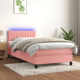 Box spring bed with mattress and LED pink velvet 90x190 cm by , Beds and slatted bases - Ref: Foro24-3134500, Price: 332,96 €...