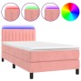 Box spring bed with mattress and LED pink velvet 90x190 cm by , Beds and slatted bases - Ref: Foro24-3134500, Price: 332,96 €...