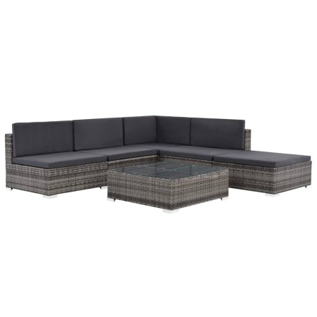 Set de muebles de jardín 6 pzas y cojines ratán sintético gris de vidaXL, Conjuntos de jardín - Ref: Foro24-44604, Precio: 55...