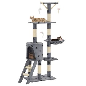 Katzenkratzbaum mit Sisalstamm 138 cm, graue Fußabdrücke von vidaXL, Katzenmöbel - Ref: Foro24-170579, Preis: 72,99 €, Rabatt: %