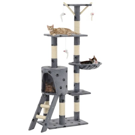 Katzenkratzbaum mit Sisalstamm 138 cm, graue Fußabdrücke von vidaXL, Katzenmöbel - Ref: Foro24-170579, Preis: 68,26 €, Rabatt: %