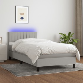 Boxspringbettmatratze und LED-Leuchten aus hellgrauem Stoff 90x200 cm von , Betten und Lattenroste - Ref: Foro24-3133285, Pre...