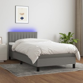 Cama box spring colchón y luces LED tela gris oscuro 80x200 cm de , Camas y somieres - Ref: Foro24-3133270, Precio: 272,26 €,...