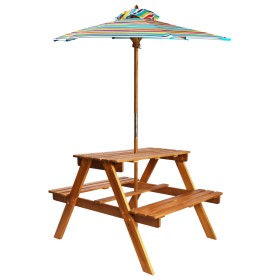 Children's picnic table and solid acacia umbrella 79x90x60 cm by vidaXL, Garden tables - Ref: Foro24-43990, Price: 132,99 €, ...