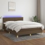 Box spring bed with LED mattress dark brown fabric 140x200 cm by , Beds and slatted bases - Ref: Foro24-3133880, Price: 433,6...