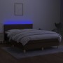 Box spring bed with LED mattress dark brown fabric 140x200 cm by , Beds and slatted bases - Ref: Foro24-3133880, Price: 433,6...