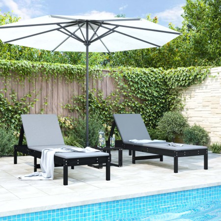 Sun loungers 2 units solid black pine wood 199.5x60x74 cm by , Loungers - Ref: Foro24-825074, Price: 155,86 €, Discount: %