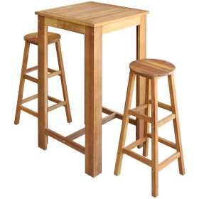 3-piece solid acacia wood bar table and stools set by vidaXL, Furniture sets for kitchens and dining rooms - Ref: Foro24-2466...