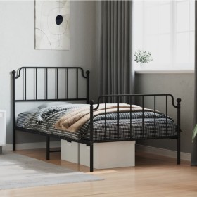 Estructura de cama con cabecero y estribo metal negro 100x190cm de , Camas y somieres - Ref: Foro24-373899, Precio: 67,99 €, ...