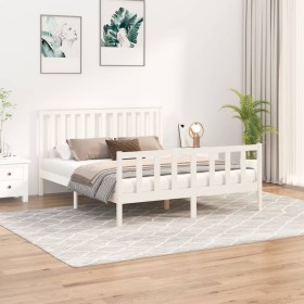 Estructura de cama con cabecero madera de pino blanco 150x200cm de , Camas y somieres - Ref: Foro24-3188212, Precio: 167,99 €...