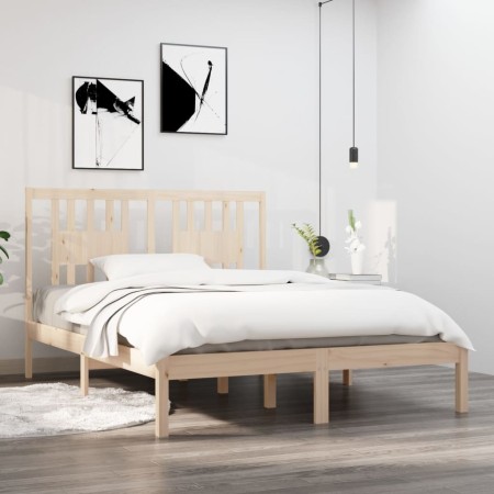 Solid pine wood bed frame 140x190 cm by , Beds and slatted bases - Ref: Foro24-3104043, Price: 122,61 €, Discount: %