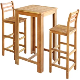 Set mesa de bar y sillas 3 piezas de madera de acacia maciza de vidaXL, muebles para cocinas y comedores - Ref: Foro24-246667...