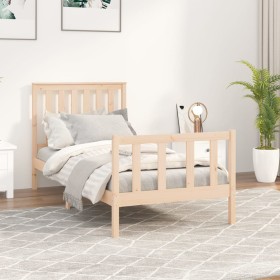 Bed frame with solid pine wood headboard 100x200 cm by , Beds and slatted bases - Ref: Foro24-3188196, Price: 121,99 €, Disco...