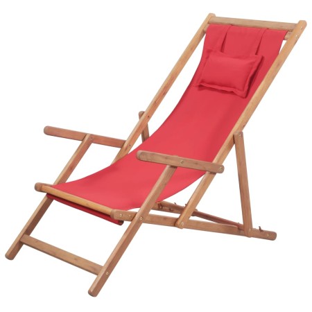 Folding beach chair made of fabric and red wooden structure by vidaXL, Garden chairs - Ref: Foro24-43995, Price: 63,82 €, Dis...