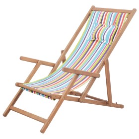 Folding beach chair fabric and multicolored wooden structure by vidaXL, Garden chairs - Ref: Foro24-43998, Price: 76,04 €, Di...