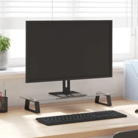 Tempered glass and black metal monitor stand 60x20x8 cm by , Computer bases and risers - Ref: Foro24-374224, Price: 20,45 €, ...