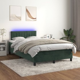 Cama box spring colchón y LED terciopelo verde oscuro 120x200cm de , Camas y somieres - Ref: Foro24-3134516, Precio: 397,56 €...