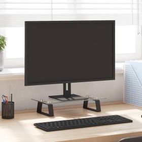 Tempered glass and black metal monitor stand 40x20x8 cm by , Computer bases and risers - Ref: Foro24-374223, Price: 20,99 €, ...