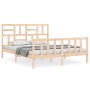 Double bed frame with solid wood headboard by , Beds and slatted bases - Ref: Foro24-3193081, Price: 154,84 €, Discount: %