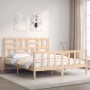 Double bed frame with solid wood headboard by , Beds and slatted bases - Ref: Foro24-3193081, Price: 154,84 €, Discount: %