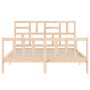 Double bed frame with solid wood headboard by , Beds and slatted bases - Ref: Foro24-3193081, Price: 154,84 €, Discount: %