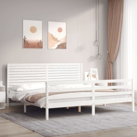 Estructura cama de matrimonio con cabecero madera maciza blanco de , Camas y somieres - Ref: Foro24-3195042, Precio: 207,99 €...