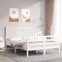 Double bed frame with white solid wood headboard by , Beds and slatted bases - Ref: Foro24-3195002, Price: 197,27 €, Discount: %