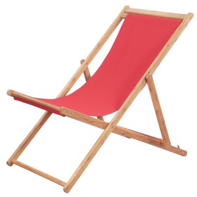 Folding beach chair with fabric seat and red wooden frame by vidaXL, Garden chairs - Ref: Foro24-43999, Price: 47,84 €, Disco...