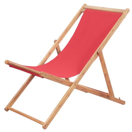 Folding beach chair with fabric seat and red wooden frame by vidaXL, Garden chairs - Ref: Foro24-43999, Price: 47,84 €, Disco...