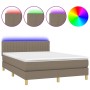 Boxspringbett mit Matratze und LED-Leuchten aus taupegrauem Stoff 140x190 cm von , Betten und Lattenroste - Ref: Foro24-31338...