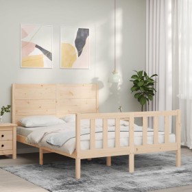 Estructura de cama de matrimonio con cabecero madera maciza de , Camas y somieres - Ref: Foro24-3192721, Precio: 141,99 €, De...