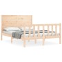 Double bed frame with solid wood headboard by , Beds and slatted bases - Ref: Foro24-3192721, Price: 141,99 €, Discount: %