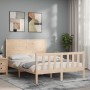 Double bed frame with solid wood headboard by , Beds and slatted bases - Ref: Foro24-3192721, Price: 141,99 €, Discount: %