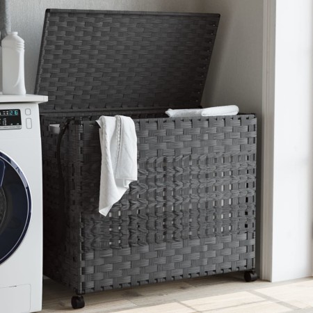 Gray rattan laundry basket with wheels 66x35x60 cm by , Laundry baskets - Ref: Foro24-372046, Price: 90,12 €, Discount: %