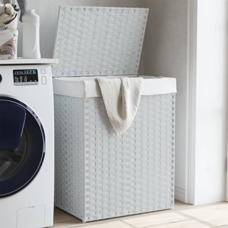 Laundry basket with lid white synthetic rattan 46x33x60 cm by , Laundry baskets - Ref: Foro24-372033, Price: 55,93 €, Discoun...