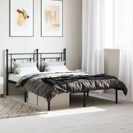 Estructura de cama con cabecero metal negro 140x200 cm de , Camas y somieres - Ref: Foro24-374340, Precio: 103,52 €, Descuent...